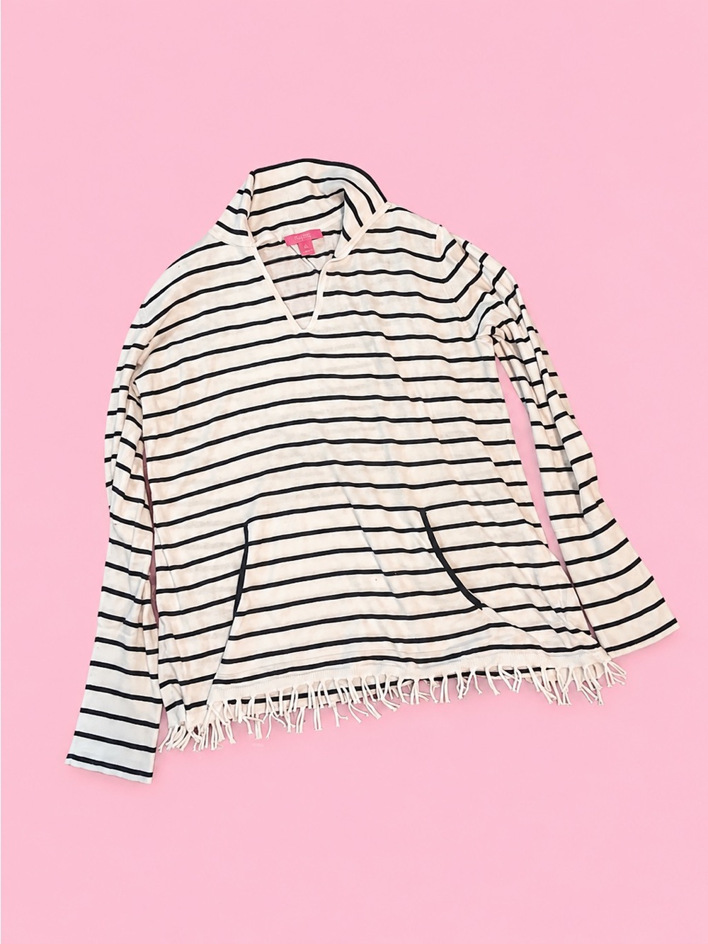 💙🤍🩷Lilly Pulitzer Nautical Striped Fringe Hem Pullover Top SIZE XL - Preppy Chic